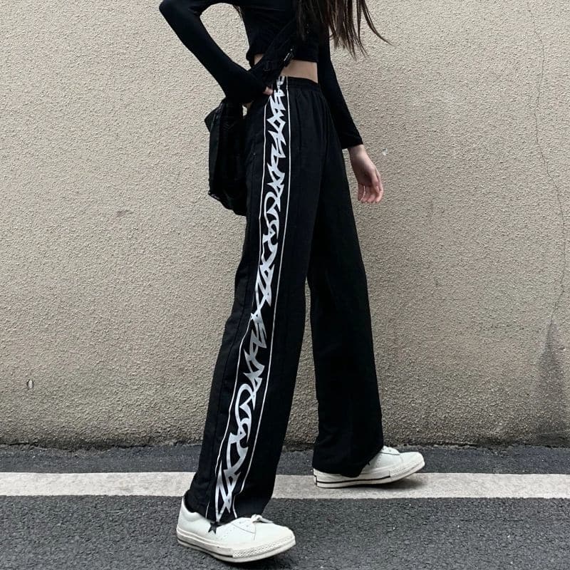 Tie-dyed High-waist Casual Pants for Female Students Loose Fried Street  Slim Straight Wide-leg  Tide Sports