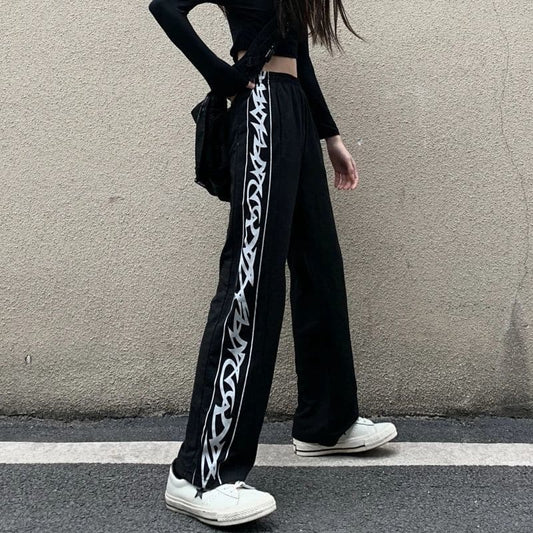 Tie-dyed High-waist Casual Pants for Female Students Loose Fried Street  Slim Straight Wide-leg  Tide Sports