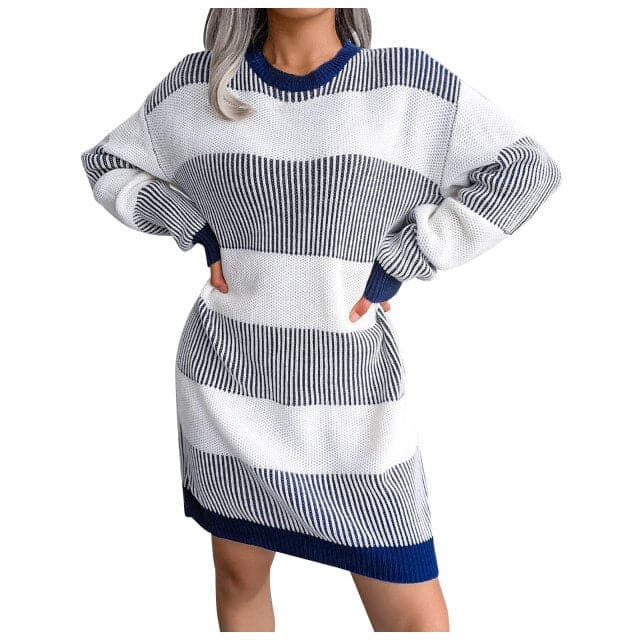 Elegant Casual Loose Knitted Round Neck Sweater Dress