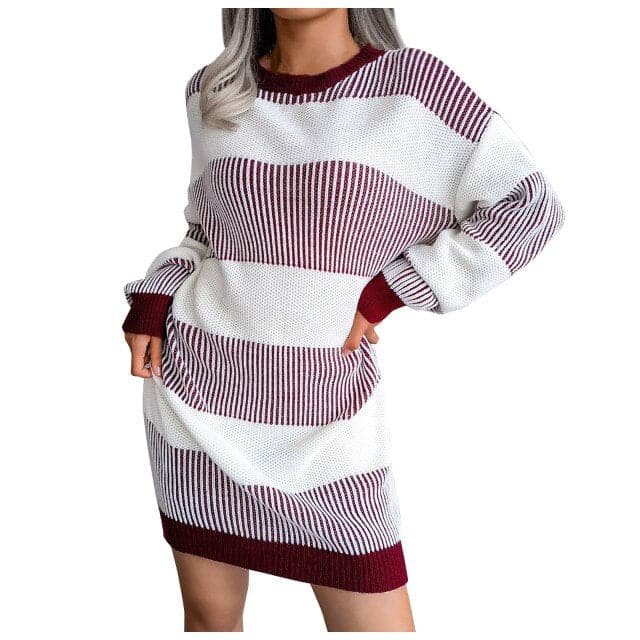 Elegant Casual Loose Knitted Round Neck Sweater Dress