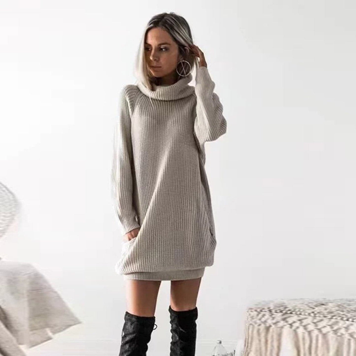 Womens Turtleneck Knitted Dress