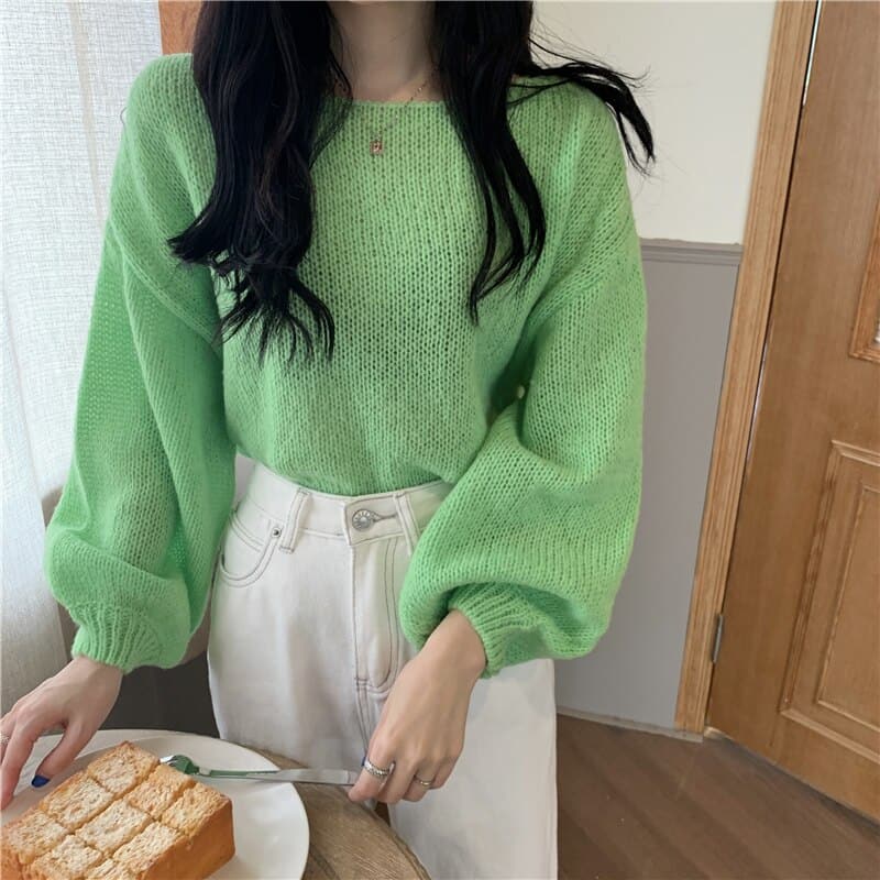 Knitted Sweaters Woman Colorblock Pull Femme Long Sleeve Crop Top Sweater Winter Clothes Korean Fashion