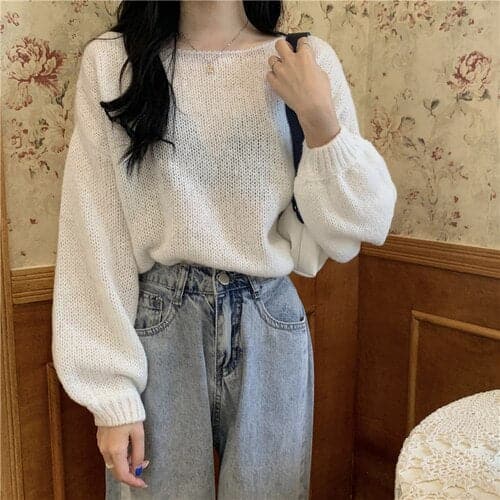 Knitted Sweaters Woman Colorblock Pull Femme Long Sleeve Crop Top Sweater Winter Clothes Korean Fashion
