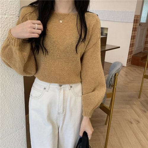 Knitted Sweaters Woman Colorblock Pull Femme Long Sleeve Crop Top Sweater Winter Clothes Korean Fashion