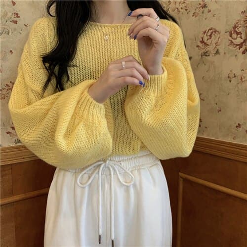 Knitted Sweaters Woman Colorblock Pull Femme Long Sleeve Crop Top Sweater Winter Clothes Korean Fashion