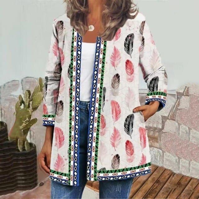Womens Overcoat Casual Plus Size Leisure Retro Graphic Printed Winter Open Front Long Sleeve Outwear Cardigan Coat Fashion
