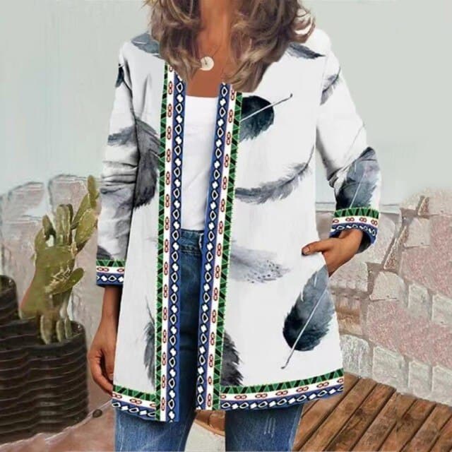 Womens Overcoat Casual Plus Size Leisure Retro Graphic Printed Winter Open Front Long Sleeve Outwear Cardigan Coat Fashion