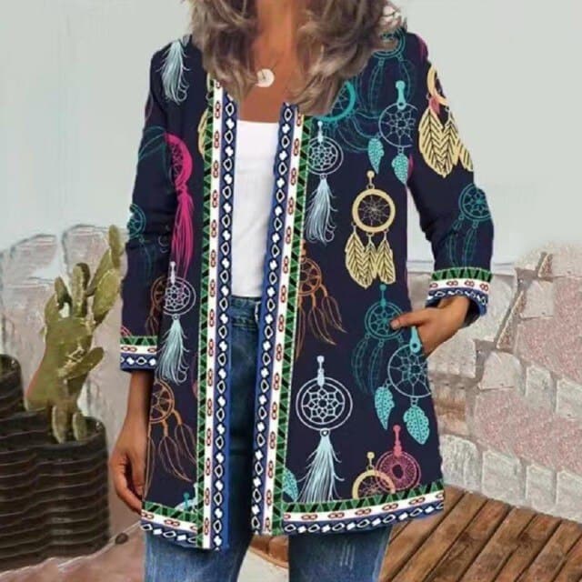 Womens Overcoat Casual Plus Size Leisure Retro Graphic Printed Winter Open Front Long Sleeve Outwear Cardigan Coat Fashion