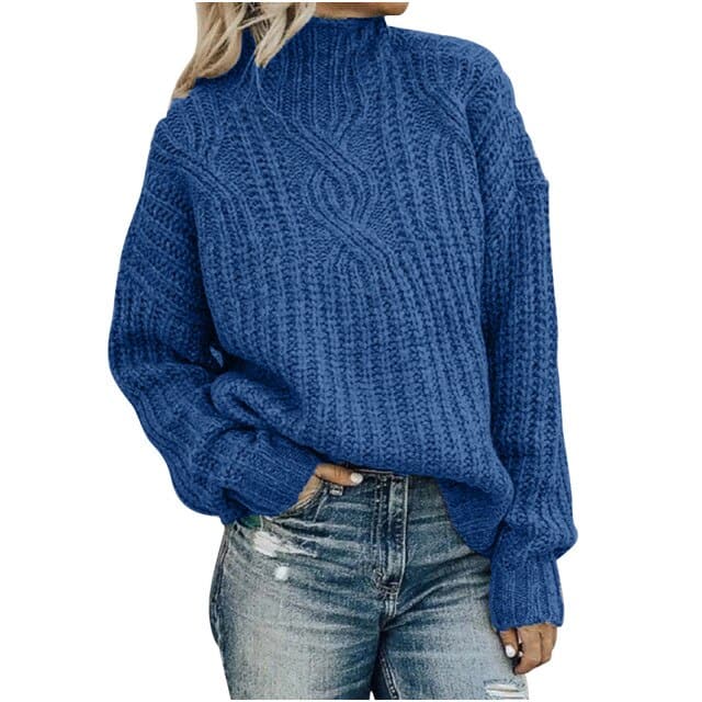 Turtleneck Jacquard Sweater Vintage Casual Loose Solid Long Sleeve Temperament Commute Knitted Pullover Top Pull