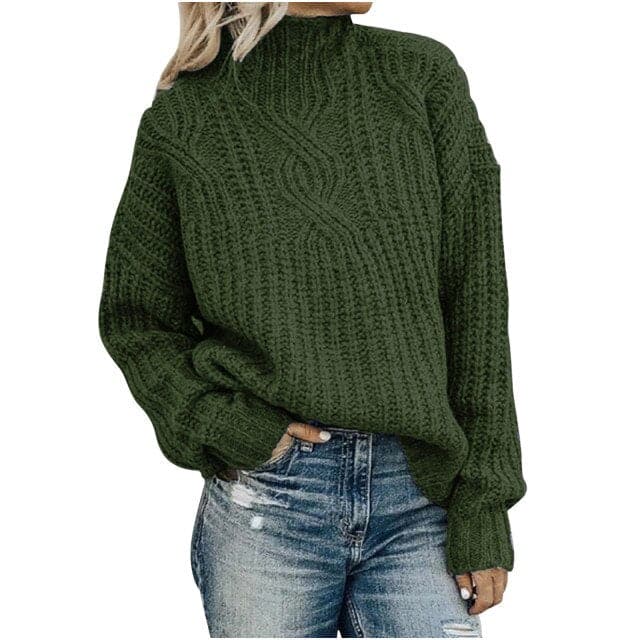 Turtleneck Jacquard Sweater Vintage Casual Loose Solid Long Sleeve Temperament Commute Knitted Pullover Top Pull