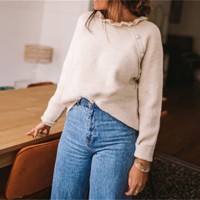 Casual Sweater Spring Autumn Long Sleeve Basic Knitted Tops Loose Pullover White Khaki Sweaters for Women