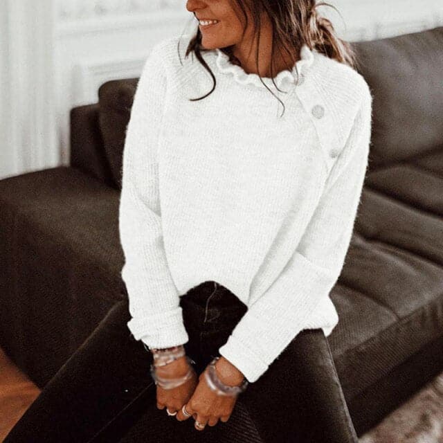 Casual Sweater Spring Autumn Long Sleeve Basic Knitted Tops Loose Pullover White Khaki Sweaters for Women