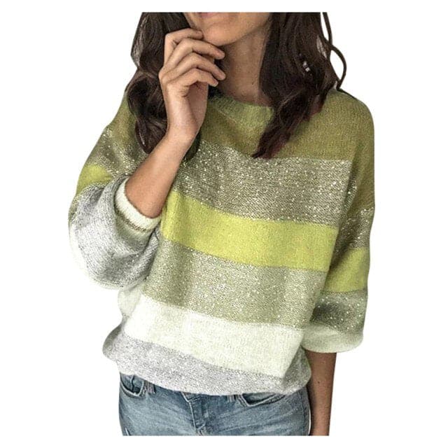 Sweaters Korean Harajuku Casual Loose Stripe Stitching Commute Jacquard Knitted Pullover Jumper