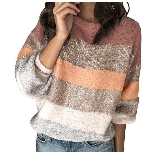 Sweaters Korean Harajuku Casual Loose Stripe Stitching Commute Jacquard Knitted Pullover Jumper