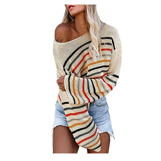 Stripe Printed Sweaters Casual Loose Long Sleeve Striped Color Block Knitted Pullover Y2k Jerseys Jumper