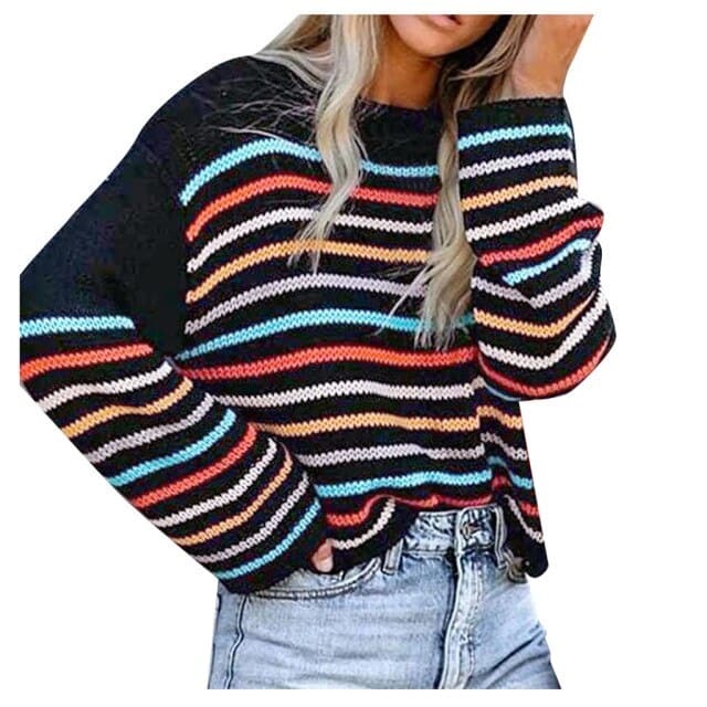 Stripe Printed Sweaters Casual Loose Long Sleeve Striped Color Block Knitted Pullover Y2k Jerseys Jumper