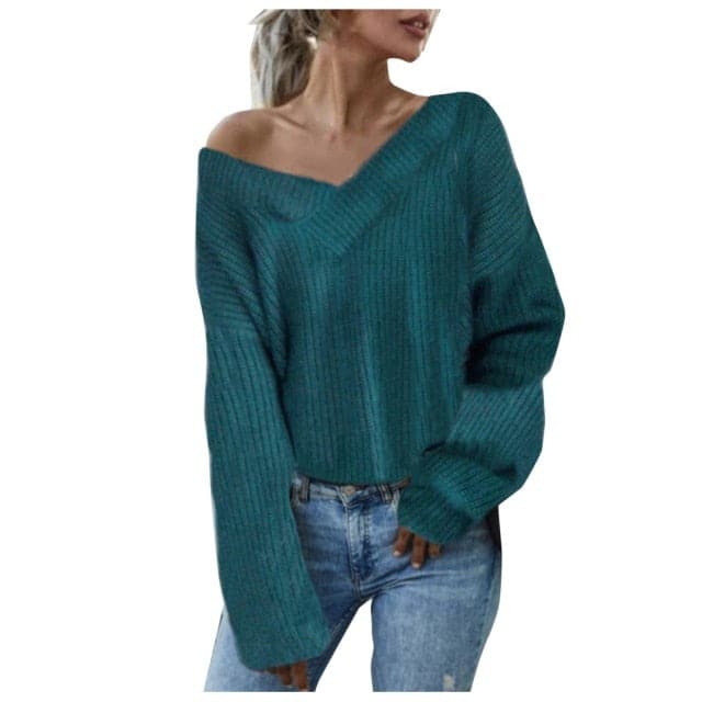 Knitted Sweater Solid Sweater Long Sleeve Knitted Jersey Loose Waist Thermal Sweater Thick Knitted Sweatshirt