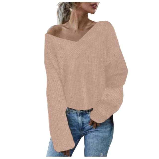 Knitted Sweater Solid Sweater Long Sleeve Knitted Jersey Loose Waist Thermal Sweater Thick Knitted Sweatshirt