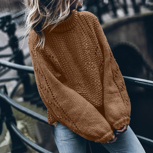 Pullovers Fashion Round Neck Long Sleeve Hollow Hole Loose Sweater Pullovers Jerseys