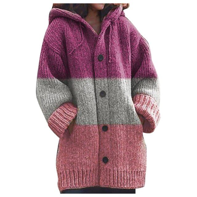 Winter Striped Stitching Cardigan Korean Version Loose Hooded Cardigan Sweet Long Sleeve Warm Coat Gilet Femme Clothes