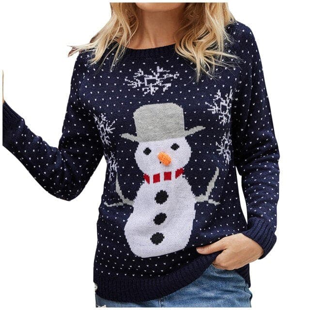 Christmas Sweater Harajuku Knitted Streetwear Cute Little Penguin Cartoon Pullover O-Neck Oversize Casual Ladies Sweaters