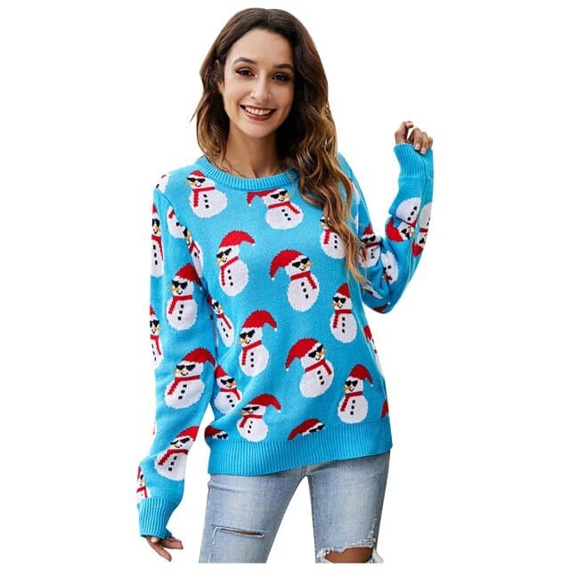 Christmas Sweater Harajuku Knitted Streetwear Cute Little Penguin Cartoon Pullover O-Neck Oversize Casual Ladies Sweaters