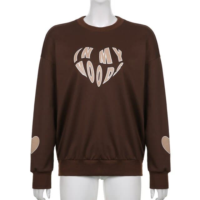 Oversized Hoodie Letter Heart Printed Fashion Sweatshirt Crewneck Long Sleeve Casual Pullovers Autumn Pullovers