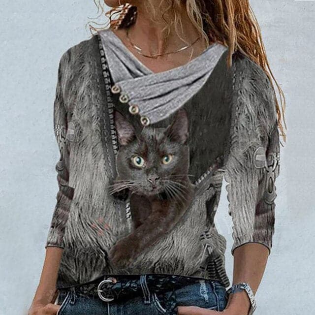 Tunic Vintage Casual Tops Cross V-neck Buttons Printing Long Sleeve Sweaters Top Summer Female T-shirt Female Clothing