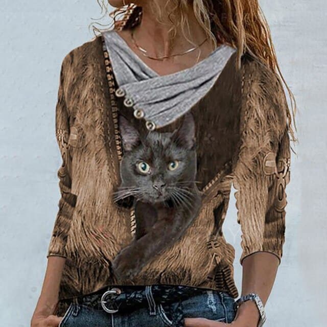 Tunic Vintage Casual Tops Cross V-neck Buttons Printing Long Sleeve Sweaters Top Summer Female T-shirt Female Clothing