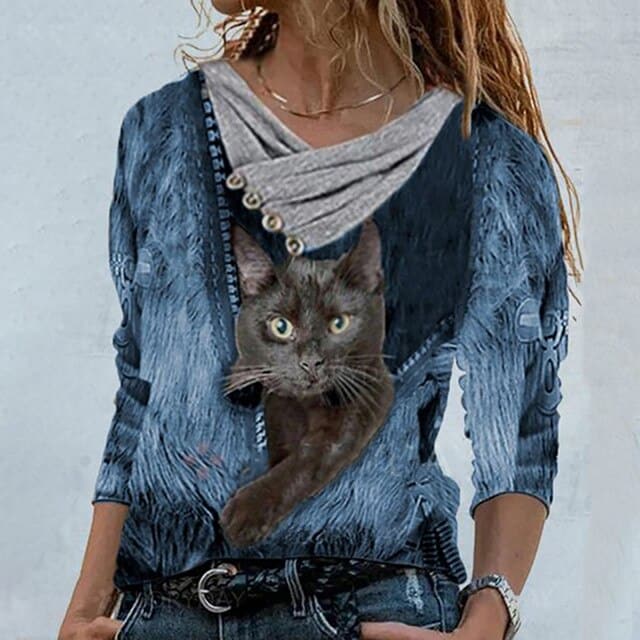 Tunic Vintage Casual Tops Cross V-neck Buttons Printing Long Sleeve Sweaters Top Summer Female T-shirt Female Clothing