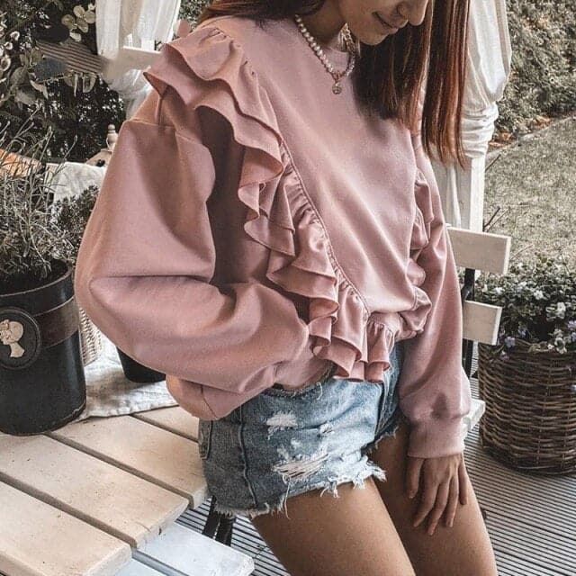 Casual slim hoodies sweatshirt Pink knitted streetwear