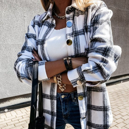 Long Sleeve Plaid Jacket Autumn Winter Oversized Coat Fashion Loose Outwear Vintage Elegant Top Streetwear