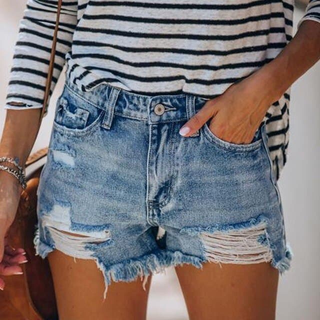Women's Black Blue Gary Casual Stretch Pockets Denim Shorts Frayed Edge Ripped Hot Shorts New Jeans Casual Y2k Cloth