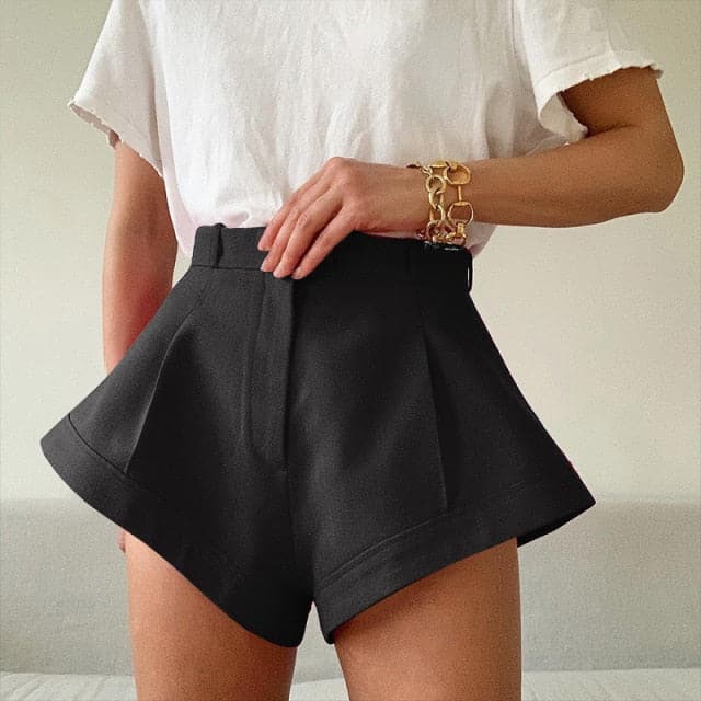 High Waist Wide Leg Shorts Solid Hot Shorts Summer Fashion Chic High Cut Flare Shorts
