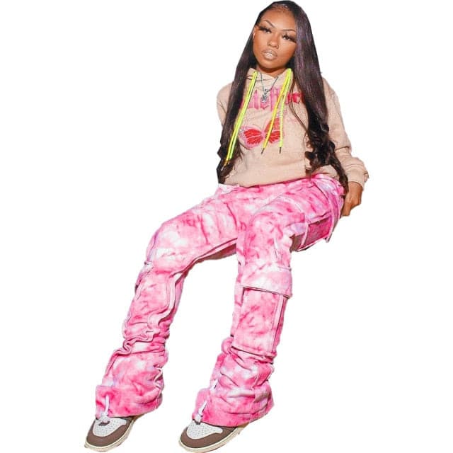Fashion Tie Dye Print Big Pocket Cargo Pants