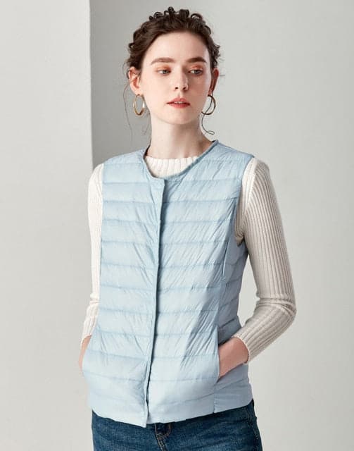 Winter Weightless Round Collar Sleeveless Duck Down Coat