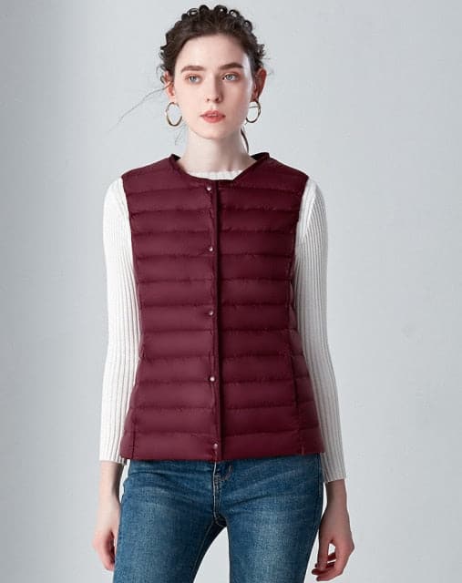 Winter Weightless Round Collar Sleeveless Duck Down Coat