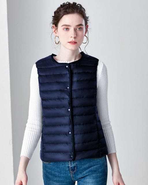 Winter Weightless Round Collar Sleeveless Duck Down Coat