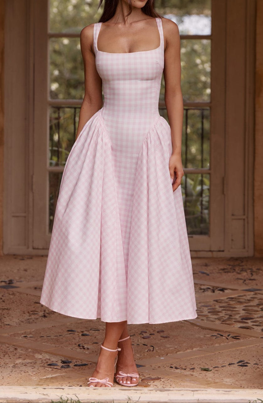Lorenza Midi Dress - Blush Gingham