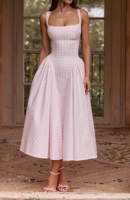 Lorenza Midi Dress - Blush Gingham