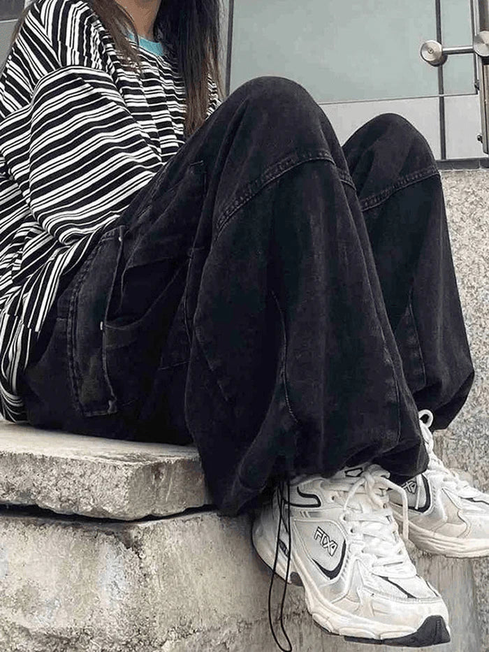 Black Hip Hop Baggy Cargo Jeans