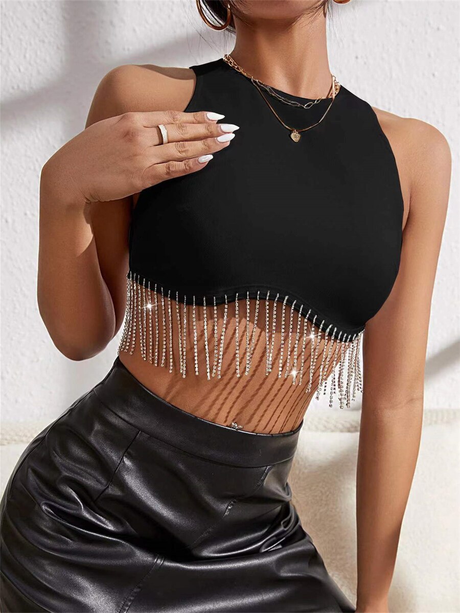 Rhinestone Tasseled Crop Top