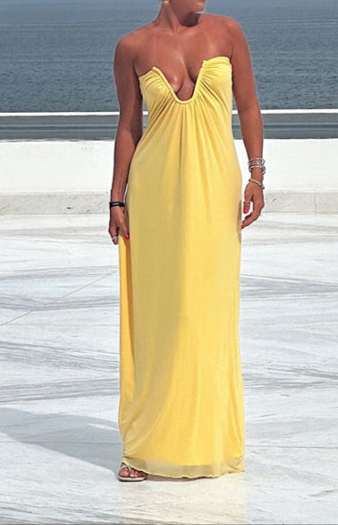 Samantha Yellow Strapless Maxi Dress